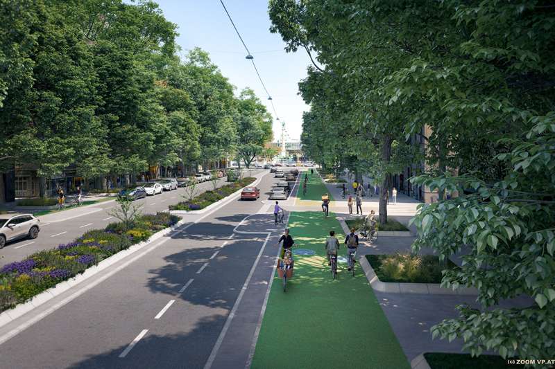 Vizualizace cyklostezky v ulici Praterstraße