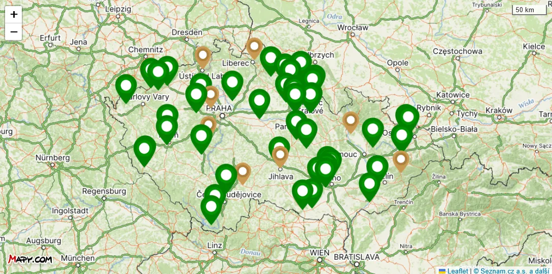 Mapa realizovaných stezek